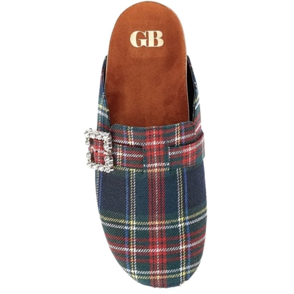 Gianni Bini GB Slip On Tartan Plaid Rhinestone Buckle Mule Clogs Sz. 5.5 NEW - Picture 2 of 5